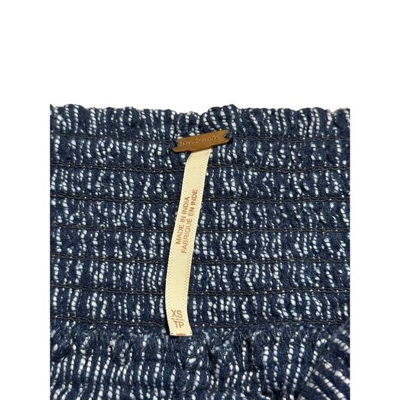 Free People See you Again Blue Cotton Smocked Waist Pull on Pants size XS - Picture 3 of 7